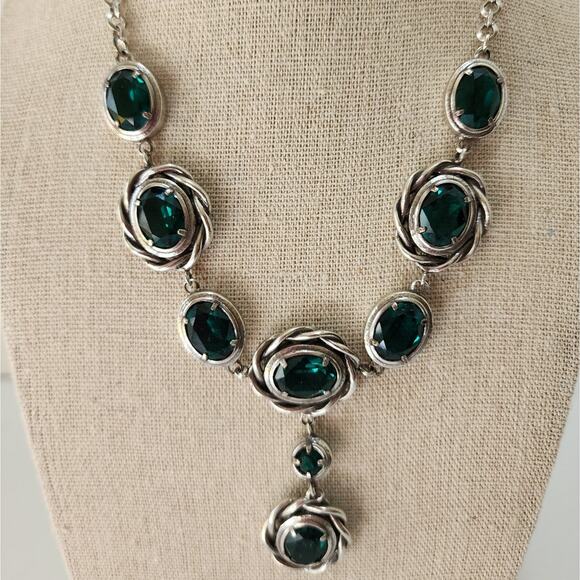 Brighton Radiant Green Teal Crystal Jeweled Flower Raindrop Necklace‎ NEW! - Picture 2 of 9